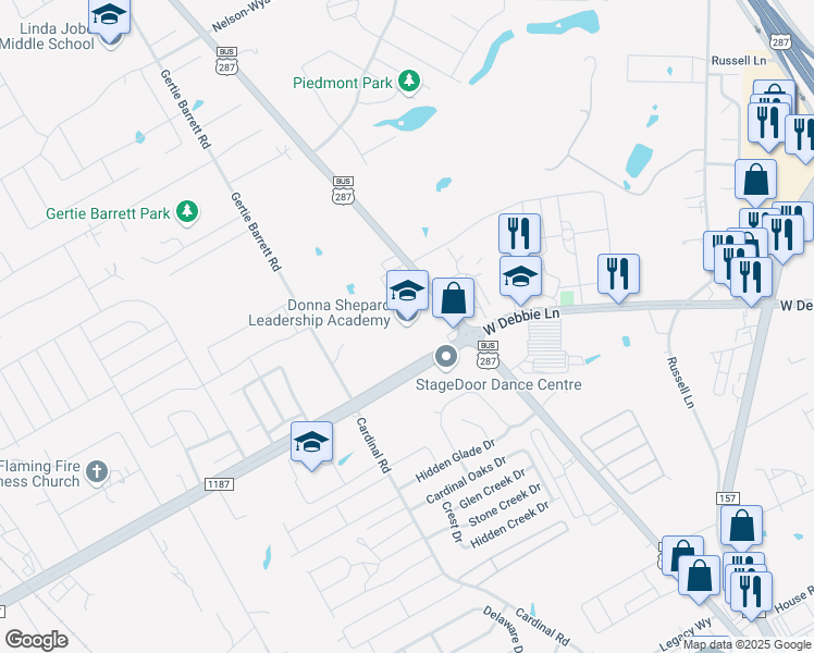 map of restaurants, bars, coffee shops, grocery stores, and more near 1280 Farm to Market Road 1187 in Mansfield