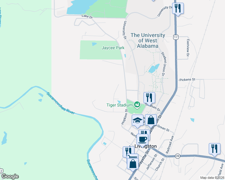 map of restaurants, bars, coffee shops, grocery stores, and more near 302 River Bend Road in Livingston