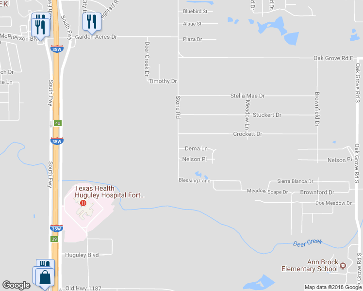 map of restaurants, bars, coffee shops, grocery stores, and more near 701 Dema Lane in Burleson