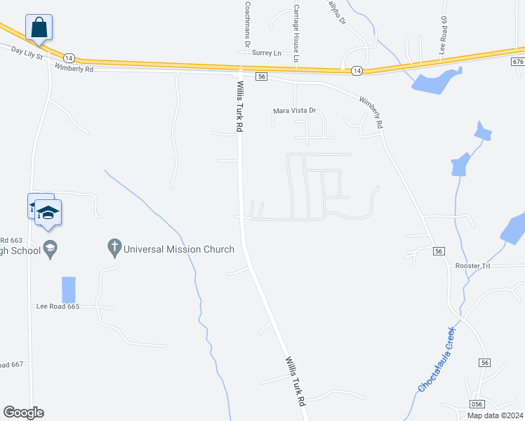 map of restaurants, bars, coffee shops, grocery stores, and more near 412 Willis Turk Road in Auburn