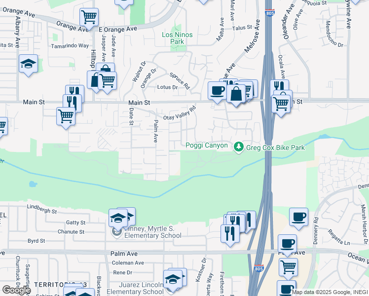 map of restaurants, bars, coffee shops, grocery stores, and more near in Chula Vista
