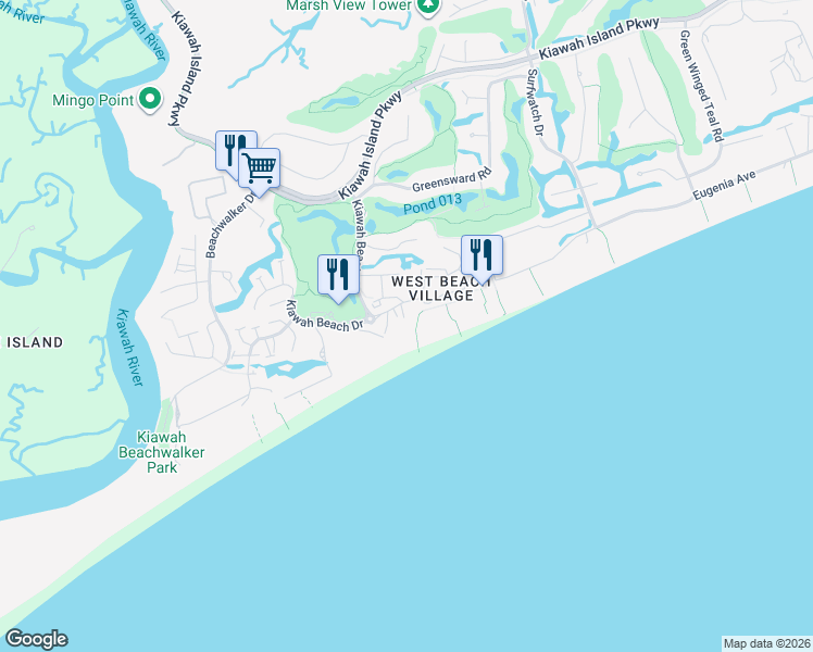 map of restaurants, bars, coffee shops, grocery stores, and more near 2475 Shipwatch Road in Kiawah Island