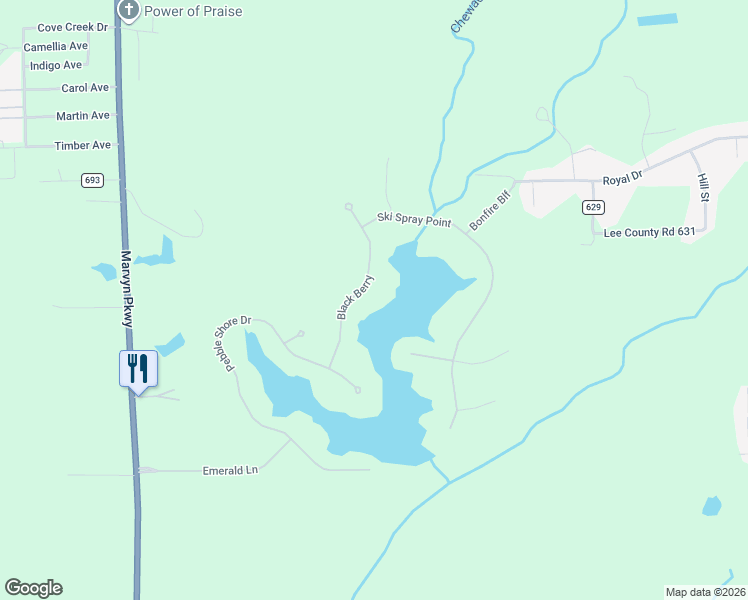 map of restaurants, bars, coffee shops, grocery stores, and more near Blackberry Cove in Opelika