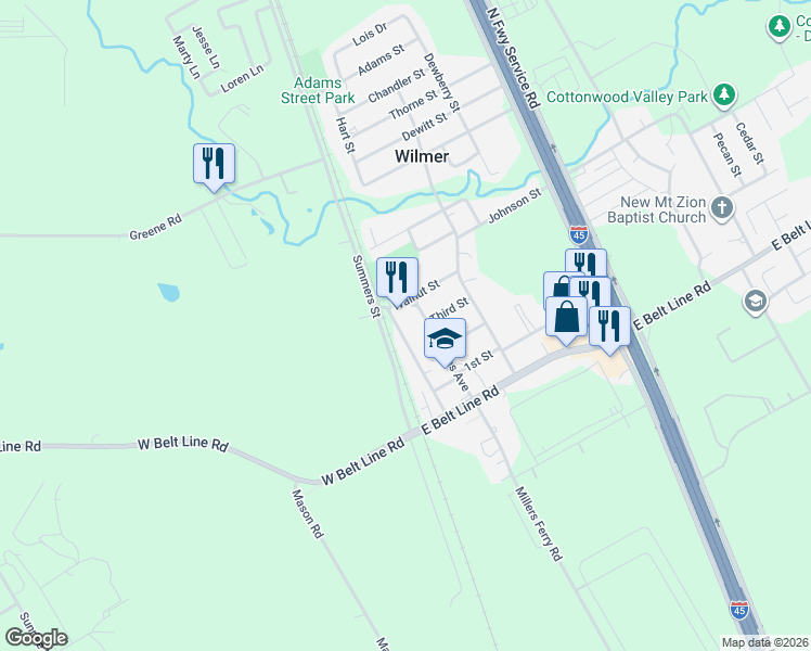 map of restaurants, bars, coffee shops, grocery stores, and more near 426 Little Street in Wilmer