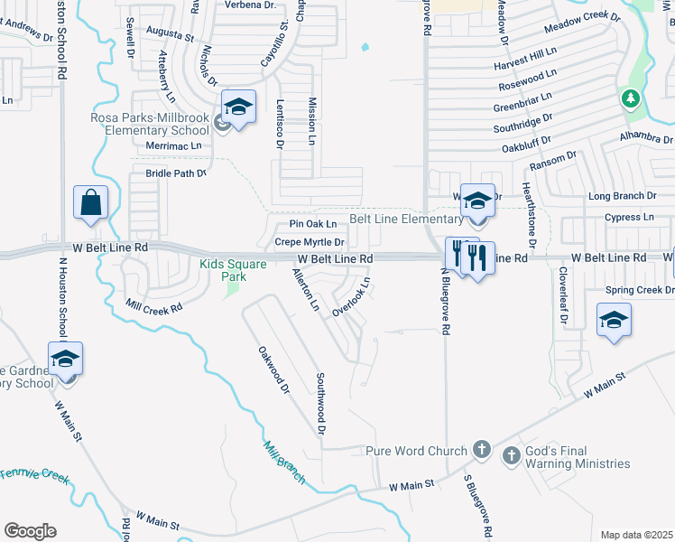 map of restaurants, bars, coffee shops, grocery stores, and more near 1910 Parkside Lane in Lancaster