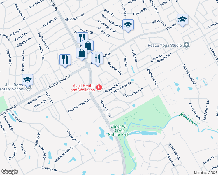 map of restaurants, bars, coffee shops, grocery stores, and more near 2115 Ragland Road in Mansfield