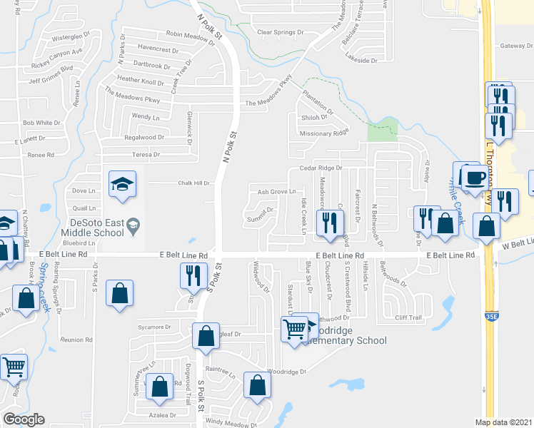 map of restaurants, bars, coffee shops, grocery stores, and more near 820 Summit Drive in DeSoto