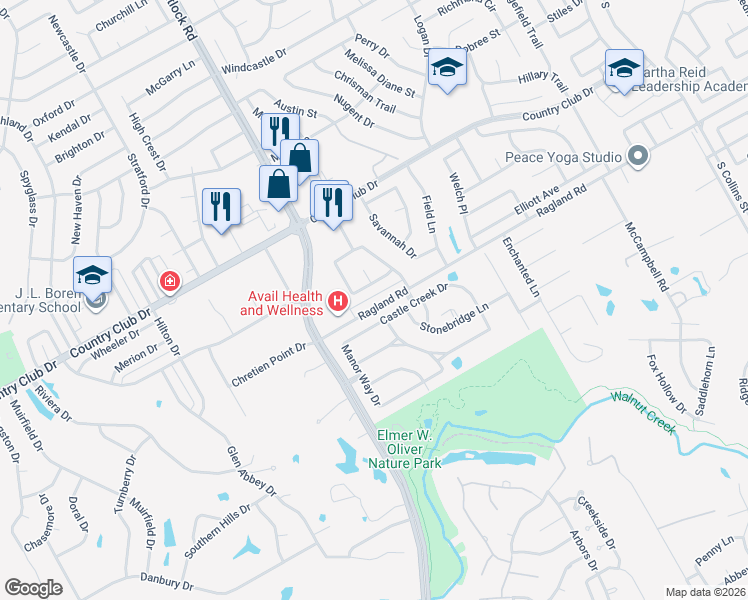 map of restaurants, bars, coffee shops, grocery stores, and more near 2117 Ragland Road in Mansfield