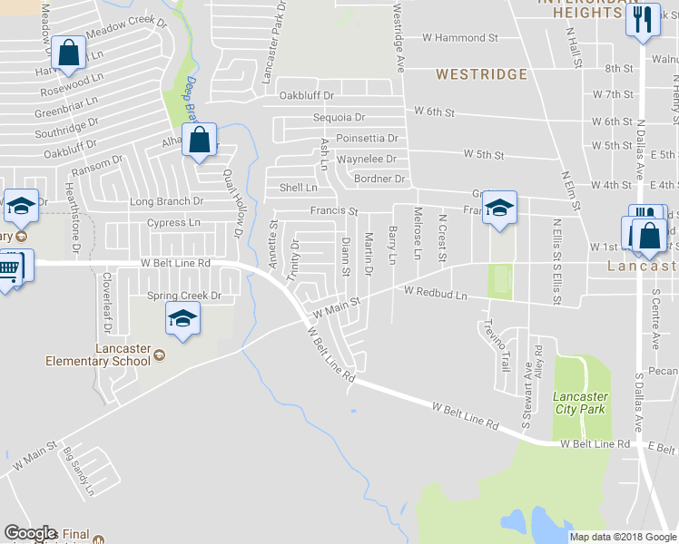 map of restaurants, bars, coffee shops, grocery stores, and more near 121 Diann Street in Lancaster