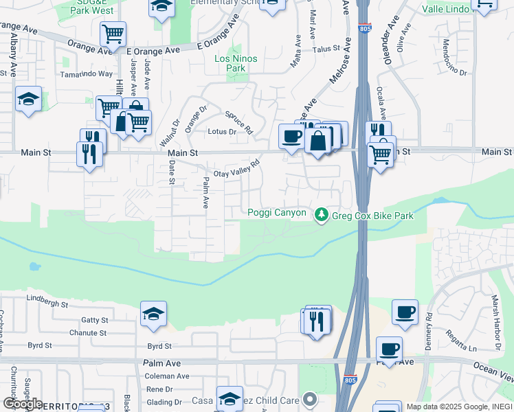 map of restaurants, bars, coffee shops, grocery stores, and more near 237 Rancho Drive in Chula Vista