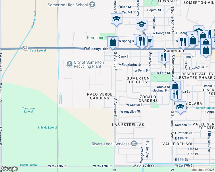 map of restaurants, bars, coffee shops, grocery stores, and more near 1044 West Yucca Street in Somerton