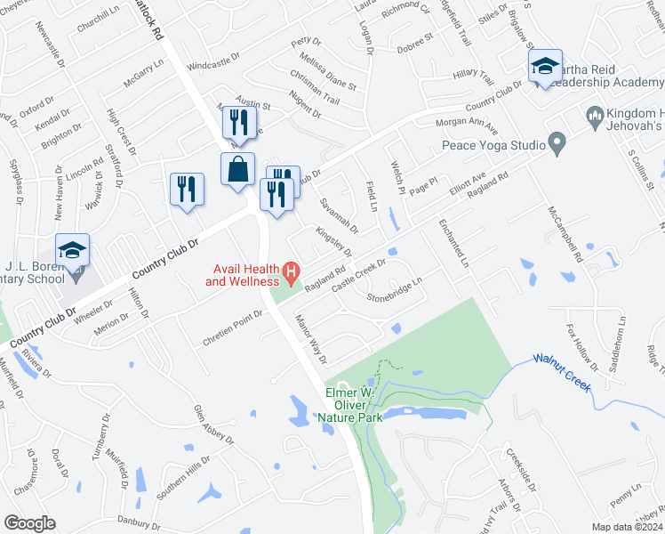 map of restaurants, bars, coffee shops, grocery stores, and more near 2203 Ragland Road in Mansfield