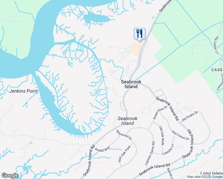 map of restaurants, bars, coffee shops, grocery stores, and more near 1721 Live Oak Park in Johns Island