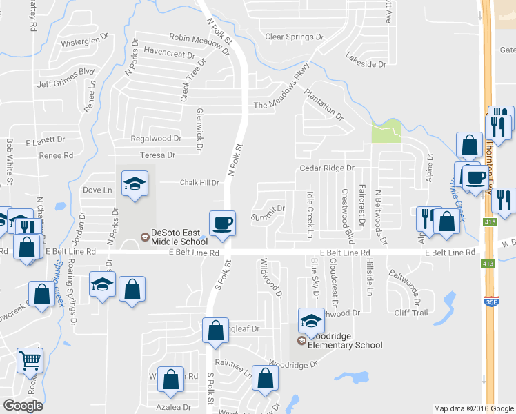 map of restaurants, bars, coffee shops, grocery stores, and more near 216 Avalon Drive in DeSoto