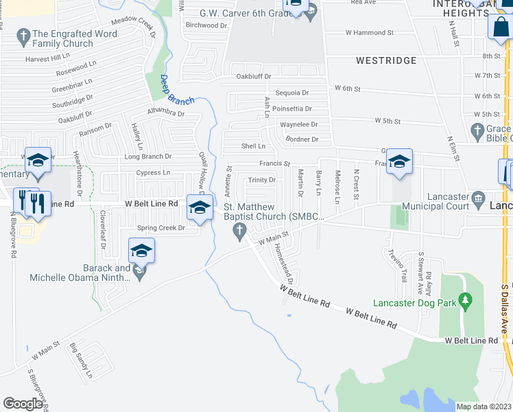 map of restaurants, bars, coffee shops, grocery stores, and more near 917 Norwood Lane in Lancaster