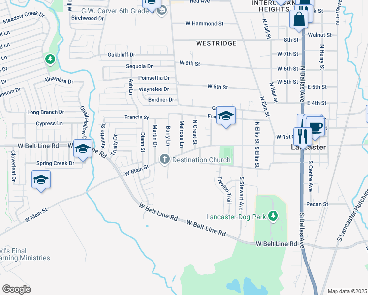 map of restaurants, bars, coffee shops, grocery stores, and more near 649 West Main Street in Lancaster