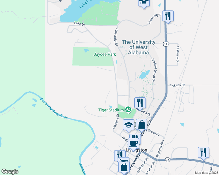 map of restaurants, bars, coffee shops, grocery stores, and more near 406 Hopkins Street in Livingston