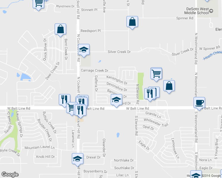 map of restaurants, bars, coffee shops, grocery stores, and more near 1217 Barrington Drive in DeSoto