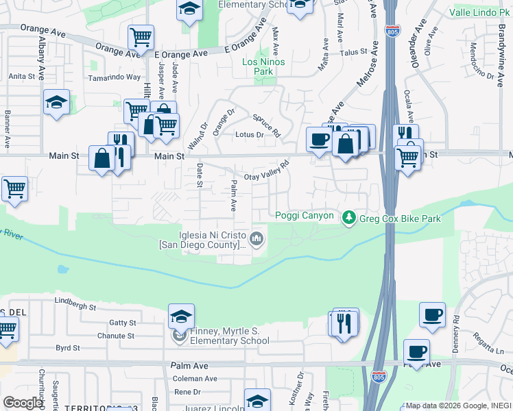 map of restaurants, bars, coffee shops, grocery stores, and more near 1754 Rios Avenue in Chula Vista