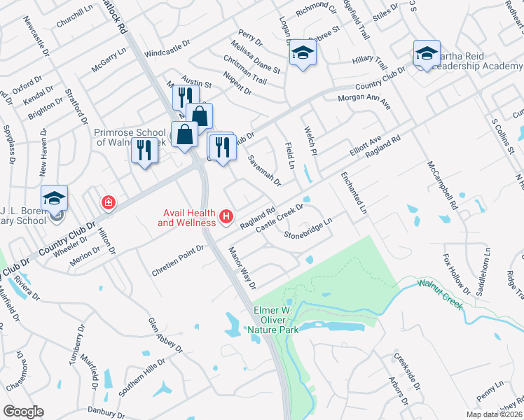 map of restaurants, bars, coffee shops, grocery stores, and more near 2201 Ragland Road in Mansfield
