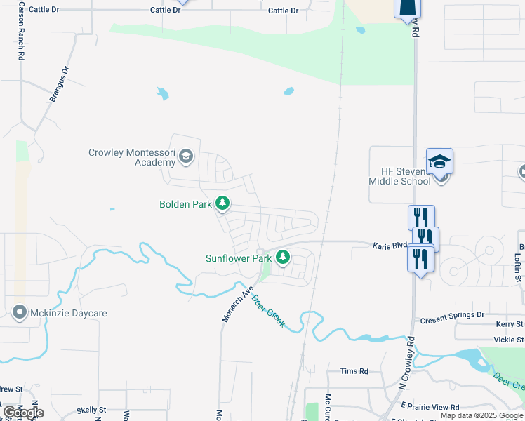 map of restaurants, bars, coffee shops, grocery stores, and more near 150 Industrial Boulevard in Crowley