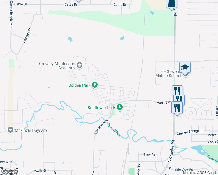 map of restaurants, bars, coffee shops, grocery stores, and more near 150 Industrial Boulevard in Crowley