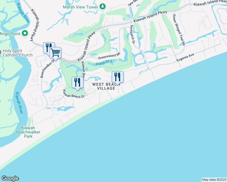 map of restaurants, bars, coffee shops, grocery stores, and more near 3530 Shipwatch Road in Kiawah Island