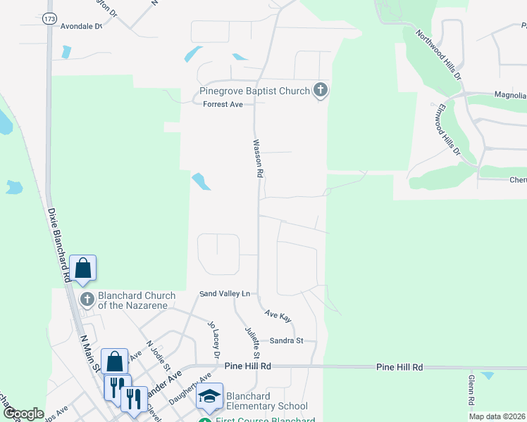 map of restaurants, bars, coffee shops, grocery stores, and more near 7941 Wasson Road in Shreveport