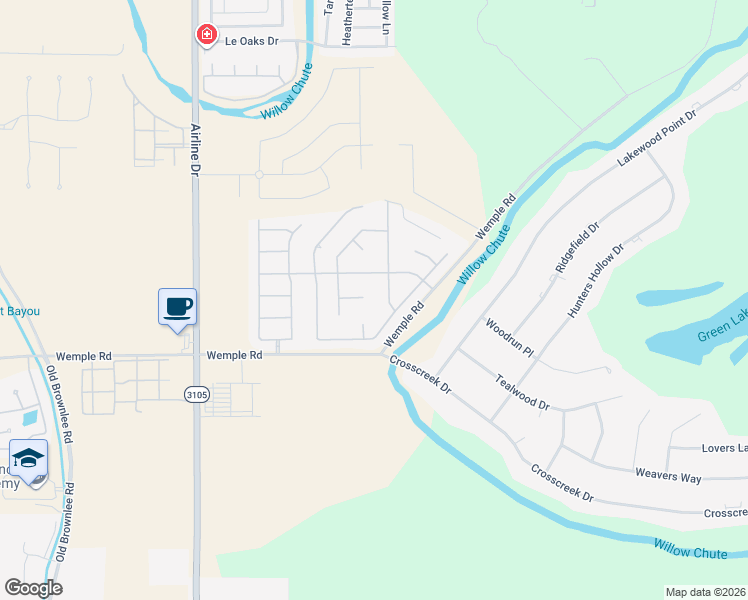map of restaurants, bars, coffee shops, grocery stores, and more near 2010 Idlewood Circle in Bossier City