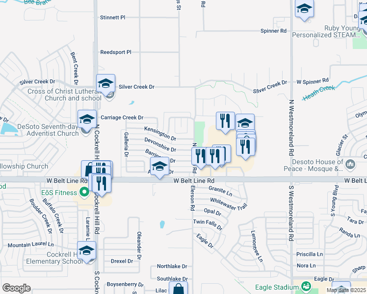 map of restaurants, bars, coffee shops, grocery stores, and more near 1113 Devonshire Drive in DeSoto