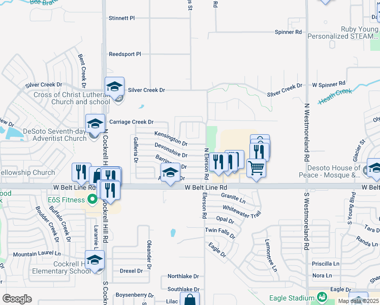 map of restaurants, bars, coffee shops, grocery stores, and more near 1113 Devonshire Drive in DeSoto
