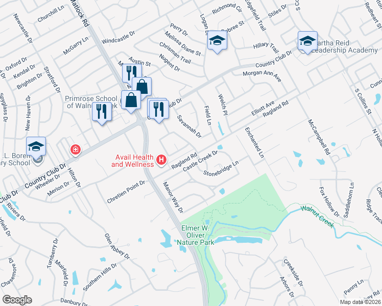 map of restaurants, bars, coffee shops, grocery stores, and more near 2213 Ragland Road in Mansfield