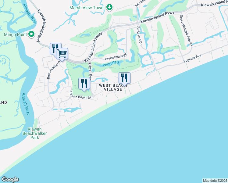 map of restaurants, bars, coffee shops, grocery stores, and more near 3530 Shipwatch Road in Kiawah Island