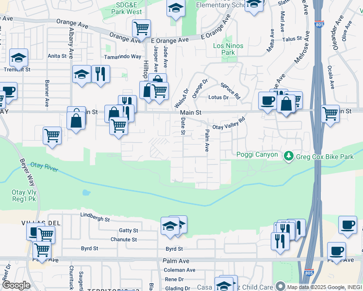 map of restaurants, bars, coffee shops, grocery stores, and more near 248 Date Street in Chula Vista