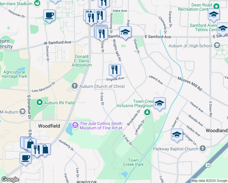 map of restaurants, bars, coffee shops, grocery stores, and more near 240 Fontaine Drive in Auburn