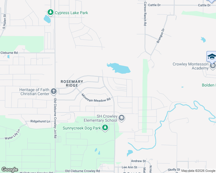 map of restaurants, bars, coffee shops, grocery stores, and more near 4121 Drifters Bend Drive in Crowley
