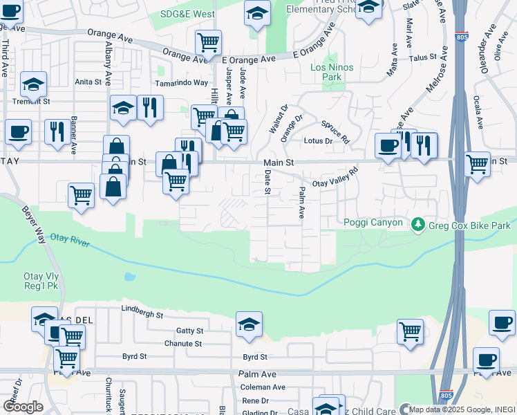 map of restaurants, bars, coffee shops, grocery stores, and more near 248 Date Street in Chula Vista