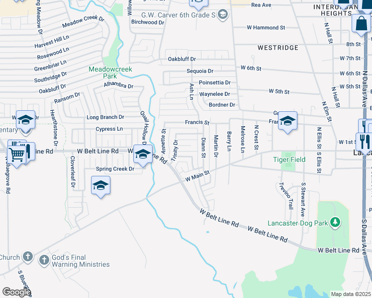 map of restaurants, bars, coffee shops, grocery stores, and more near 916 Vanguard Place in Lancaster