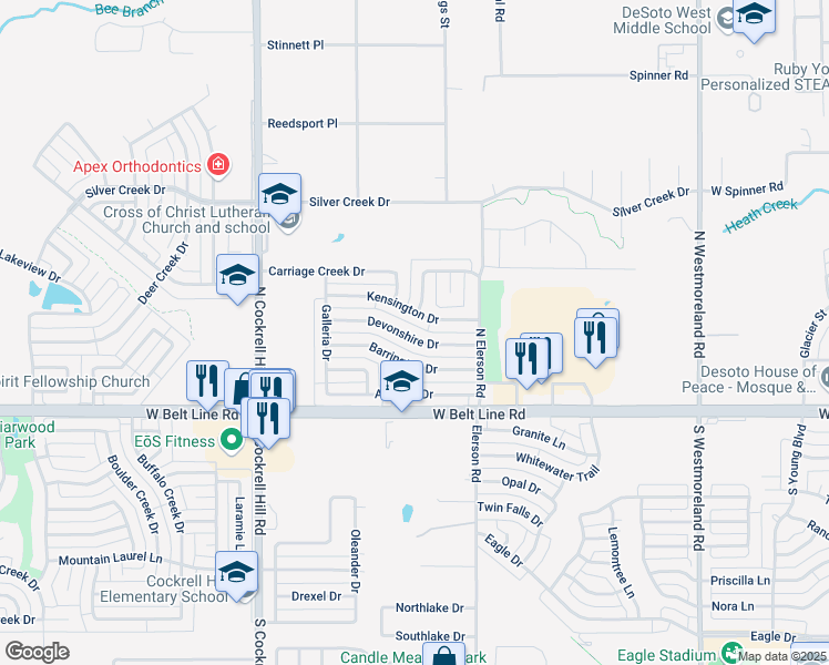 map of restaurants, bars, coffee shops, grocery stores, and more near 1141 Devonshire Drive in DeSoto