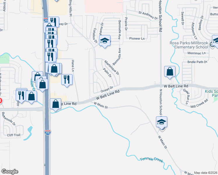 map of restaurants, bars, coffee shops, grocery stores, and more near 2838 Ocean Drive in Lancaster