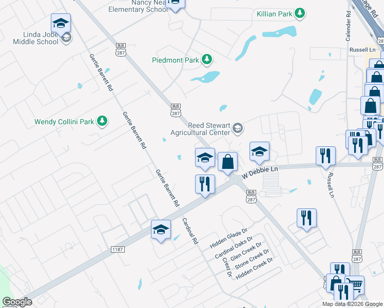 map of restaurants, bars, coffee shops, grocery stores, and more near 1951 North Main Street in Mansfield