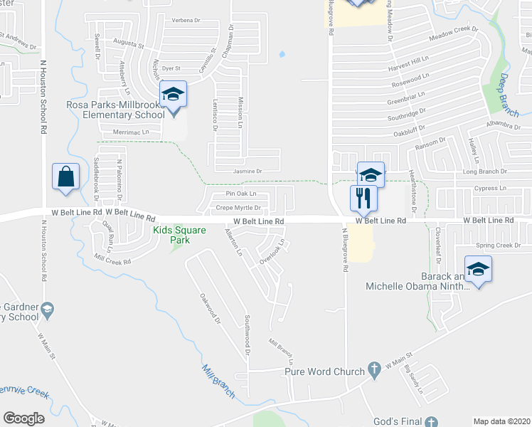 map of restaurants, bars, coffee shops, grocery stores, and more near 1904 Crepe Myrtle Drive in Lancaster