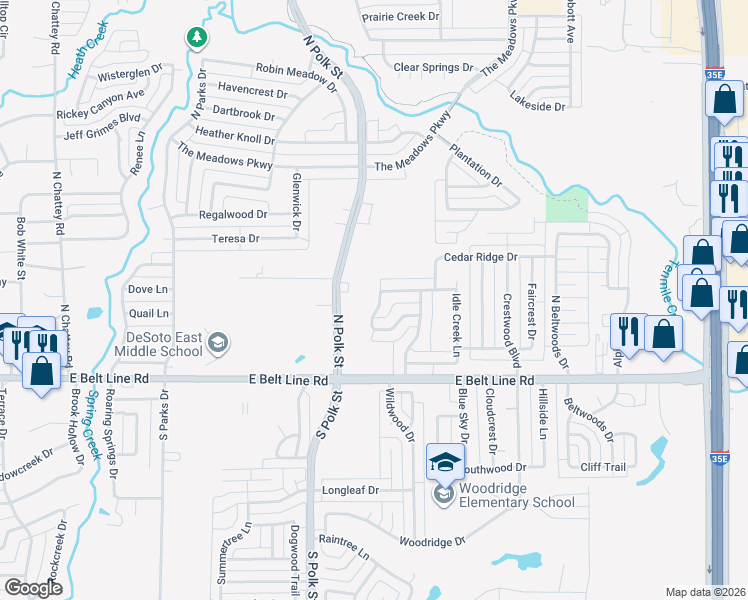 map of restaurants, bars, coffee shops, grocery stores, and more near 216 Avalon Drive in DeSoto