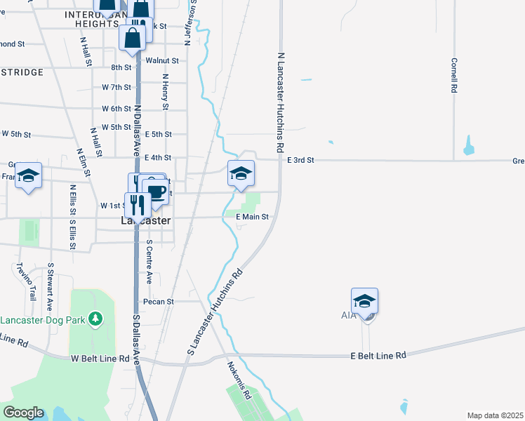 map of restaurants, bars, coffee shops, grocery stores, and more near 441 S Lancaster Hutchins Rd in Lancaster