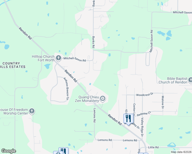 map of restaurants, bars, coffee shops, grocery stores, and more near 5180 Mitchell Saxon Court in Fort Worth