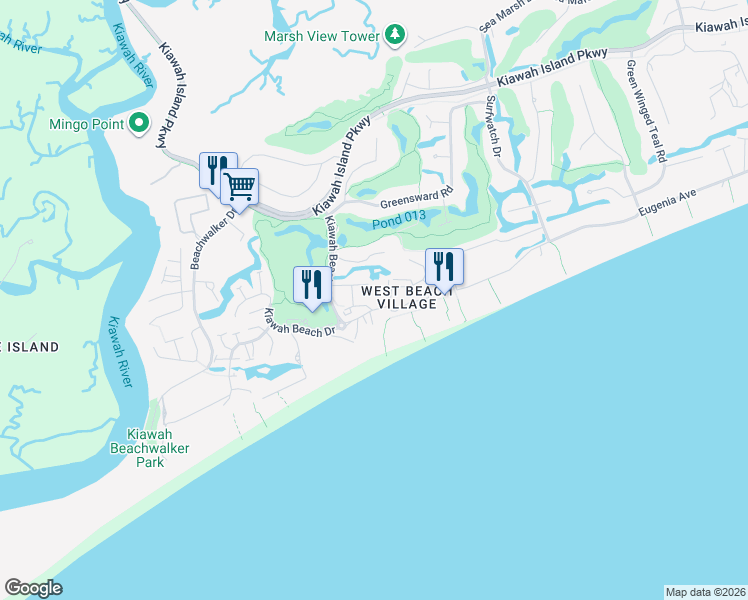 map of restaurants, bars, coffee shops, grocery stores, and more near 2475 Shipwatch Road in Kiawah Island