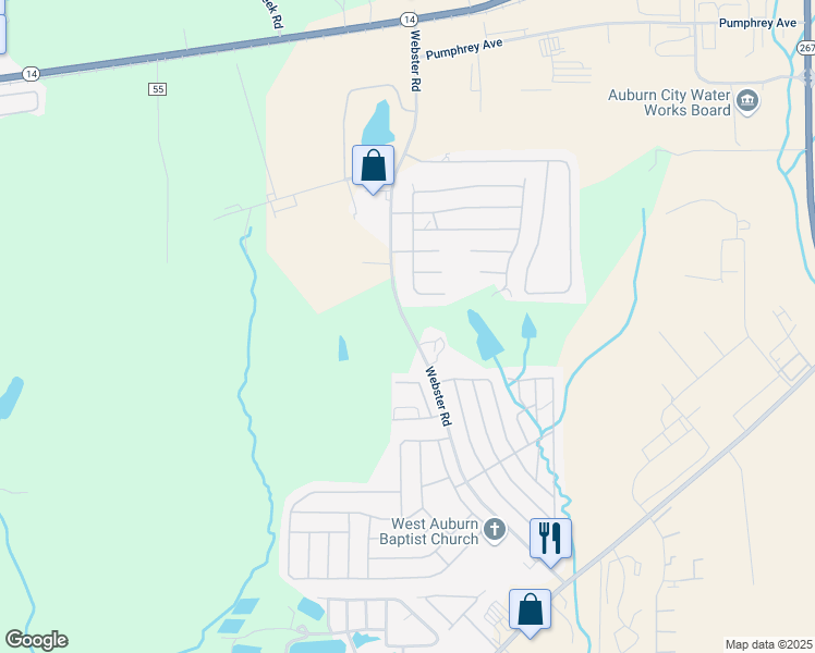 map of restaurants, bars, coffee shops, grocery stores, and more near Webster Road in Auburn