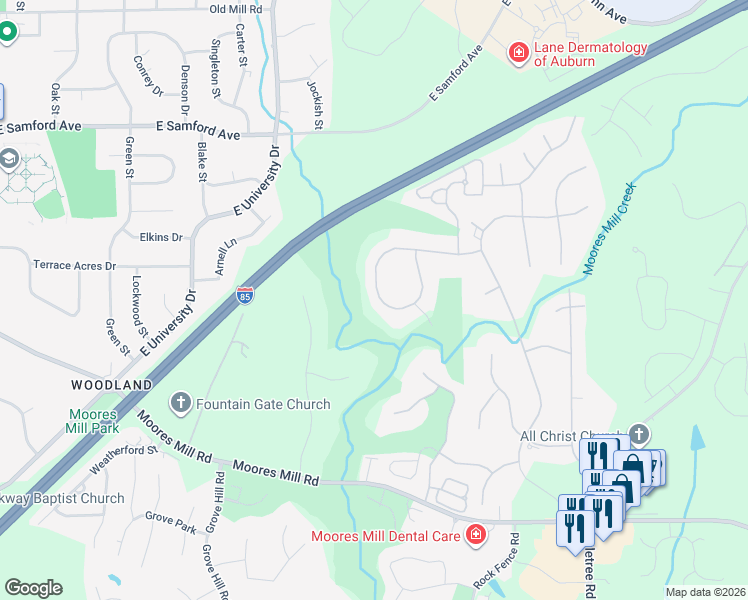 map of restaurants, bars, coffee shops, grocery stores, and more near 1668 Covington Ridge in Auburn