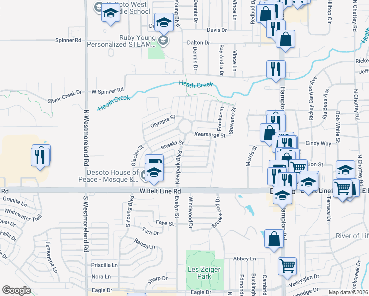 map of restaurants, bars, coffee shops, grocery stores, and more near 441 Shasta Street in DeSoto