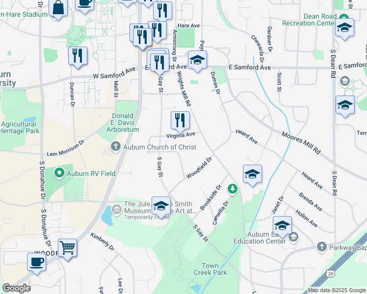map of restaurants, bars, coffee shops, grocery stores, and more near 248 Virginia Avenue in Auburn
